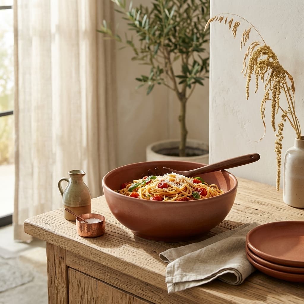 Elma Terracotta Pasta Serving Bowl - mood